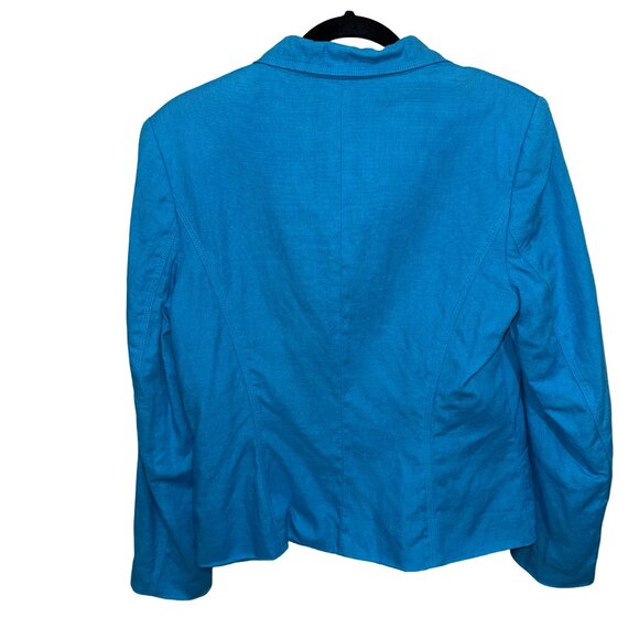 Talbots Irish Linen Turquoise Blazer Button Up Collared Pockets Women's 12 - Picture 4 of 11